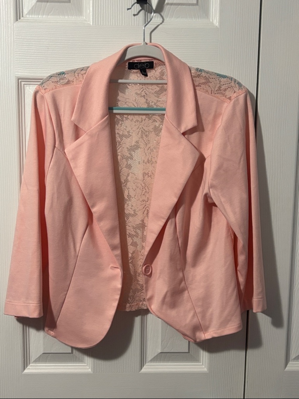 Deb Peach-Pink Lace Back Blazer Jacket